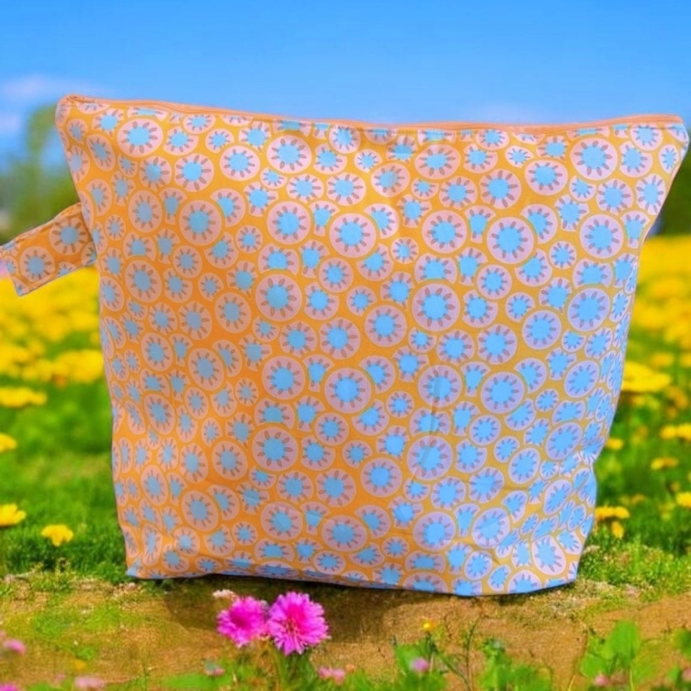 Vibrant Floral Cosmetic Bag - Orange and Blue